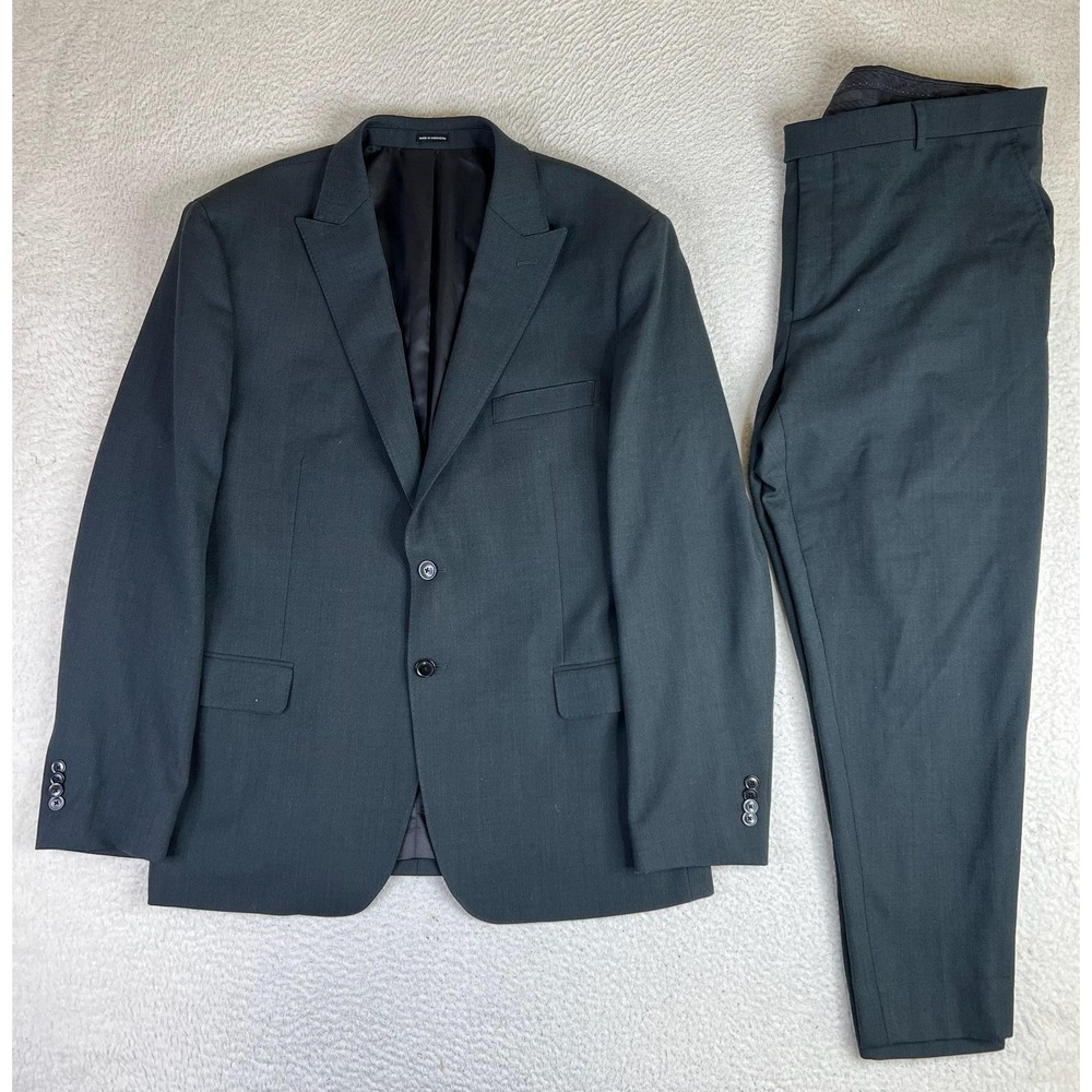 Joseph Abboud Mens 46R Suit 42x28 Gray Wool Blend Double Vent 2 Piece Slim Fit